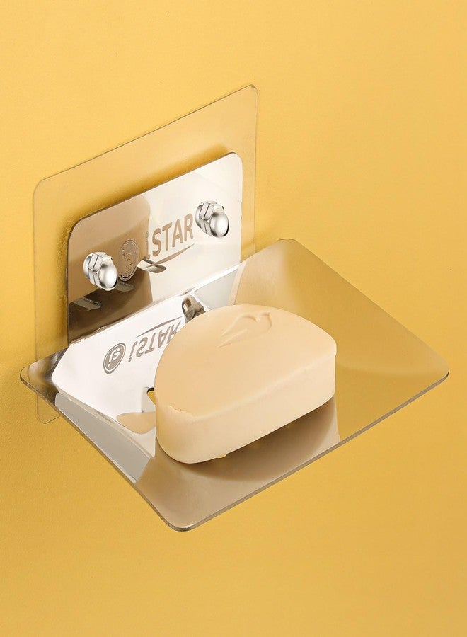 iSTAR Stainless Steel Rectangular Soap Dish Stand | Durable Self-Adhesive Drain Soap Case | Wall Mounted Bathroom Accessory for Washroom, Kitchensink, Washbasin, Hotel, Home (Chrome Finish, Pack of 2) - Image 4